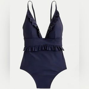 J Crew Juliette Navy Ruffled one piece bathing suit.